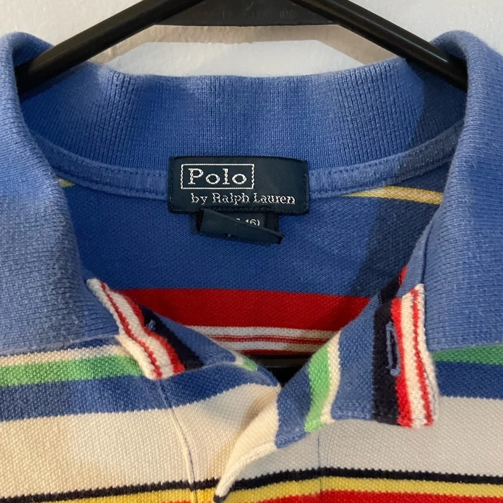 Ralph Lauren Boys Blue and Red Striped Polo Shirt youth large